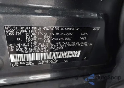 2024 Toyota Rav4 Xle из США, поврежденный, VIN 2T3W1RFV1RW352169